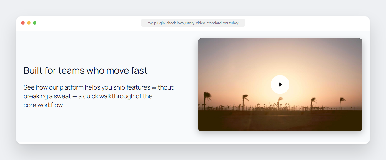 Frontend — standard layout with a YouTube video.