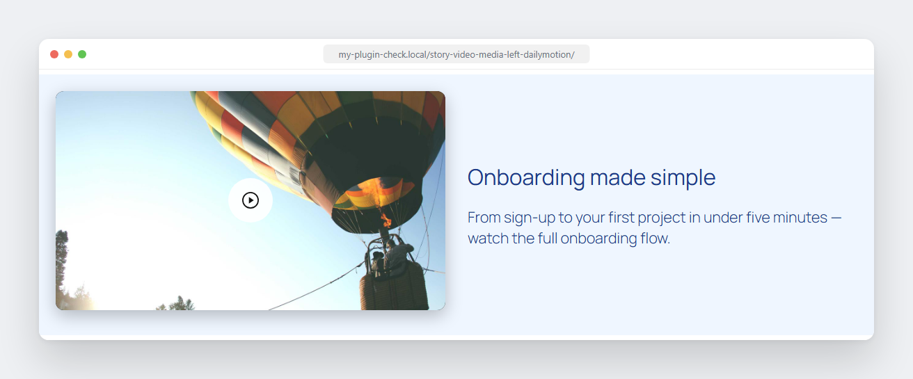 Frontend — media-left layout with a Dailymotion video.