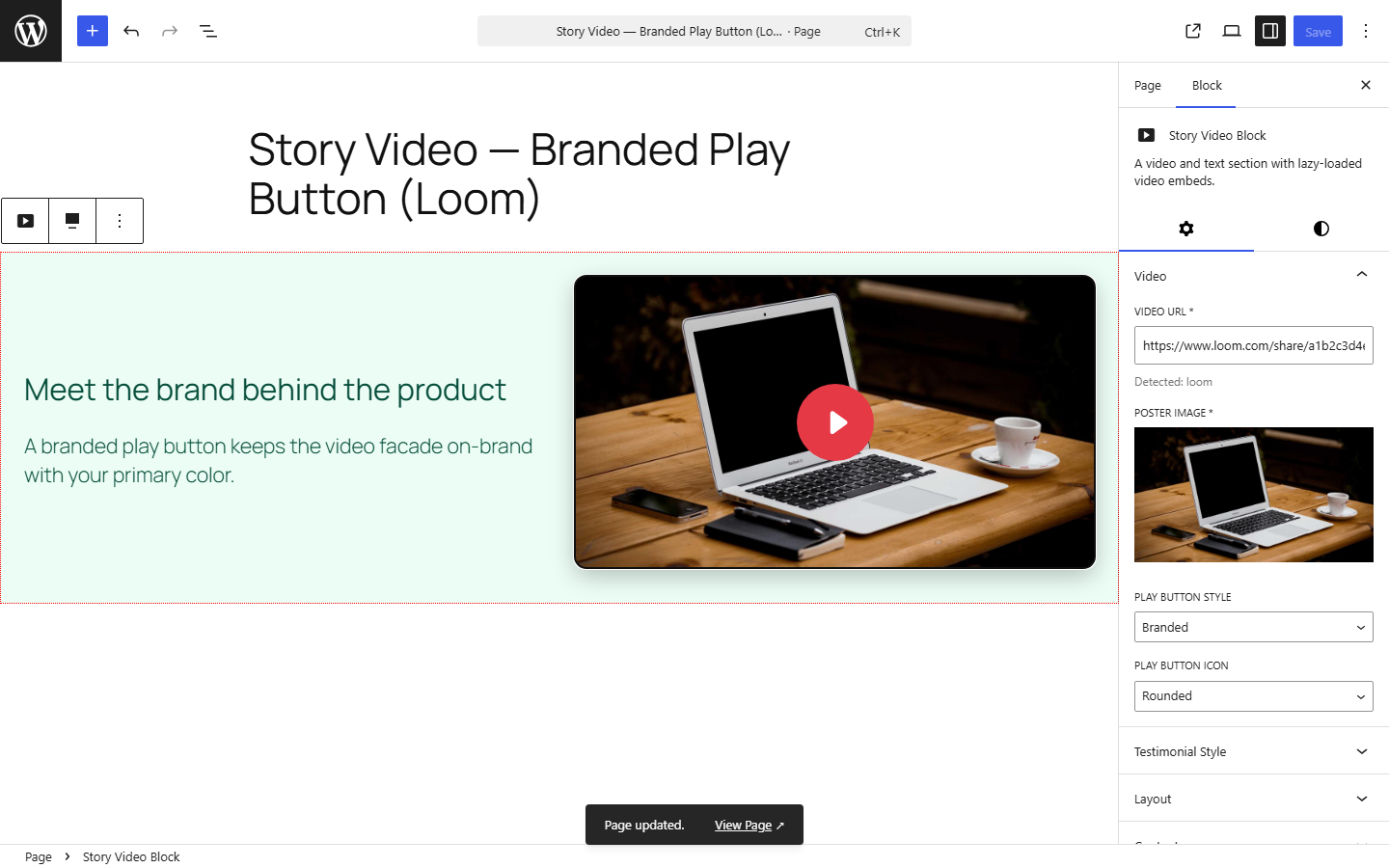 Editor — branded play button style with a Loom video.