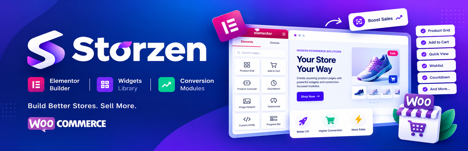 WordPress 外掛 Storzen – Elementor Builder with Widgets & Conversion Modules for WooCommerce 的封面圖片