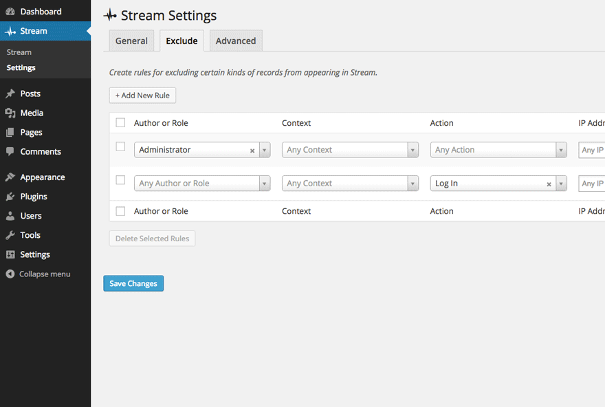 Create rules for excluding certain kinds of records from appearing in Stream.