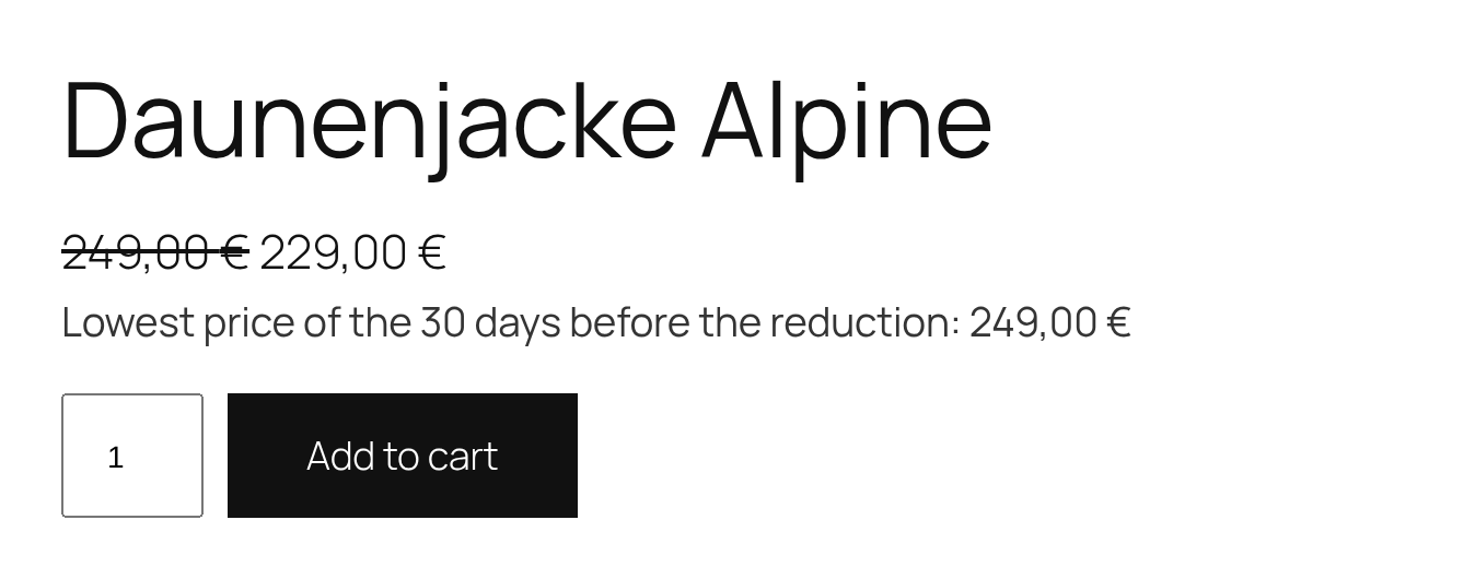 On the product page: the strike-through price is the lowest price of the 30 days before the reduction, and that price is named below.