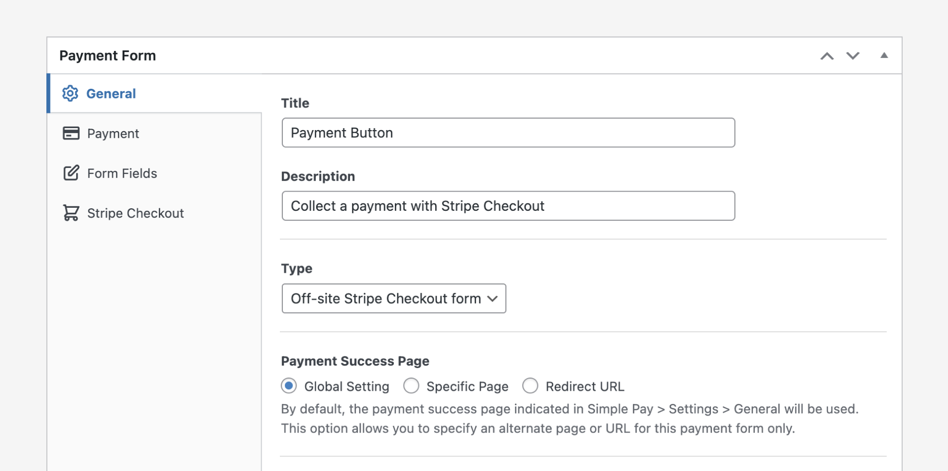 Payment form settings: General