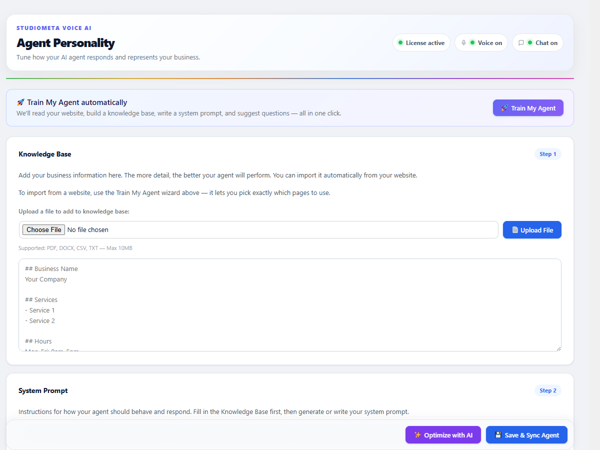 Admin dashboard — usage stats, session history, and quota tracking