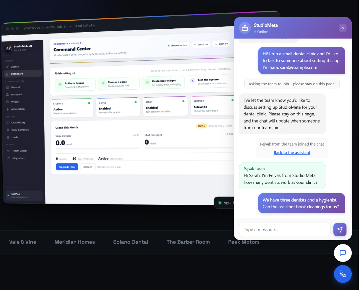 Live chat with your team — a visitor talks to a person from your team without leaving the site