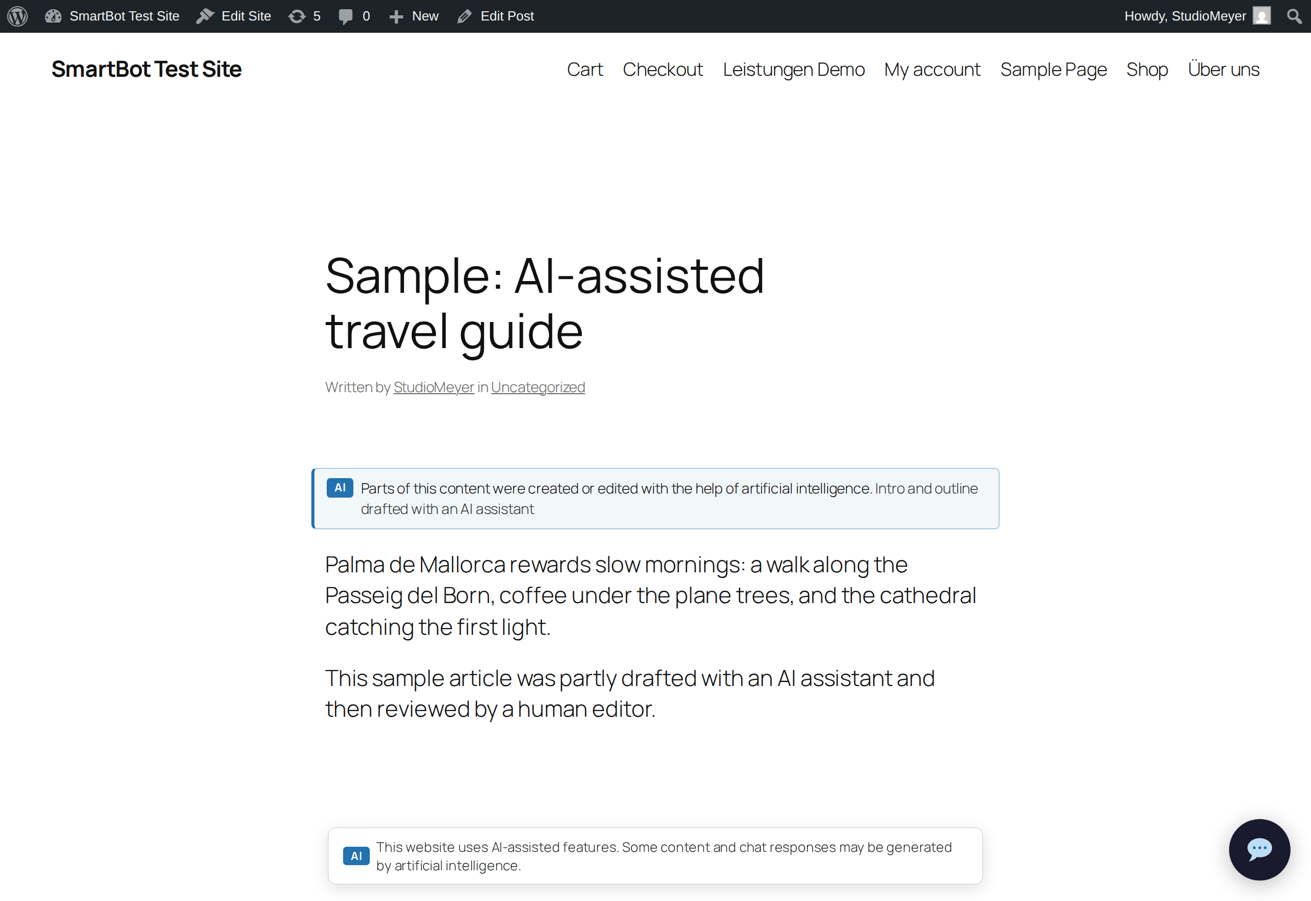 Front end — the visible AI content label and the disclosure notice