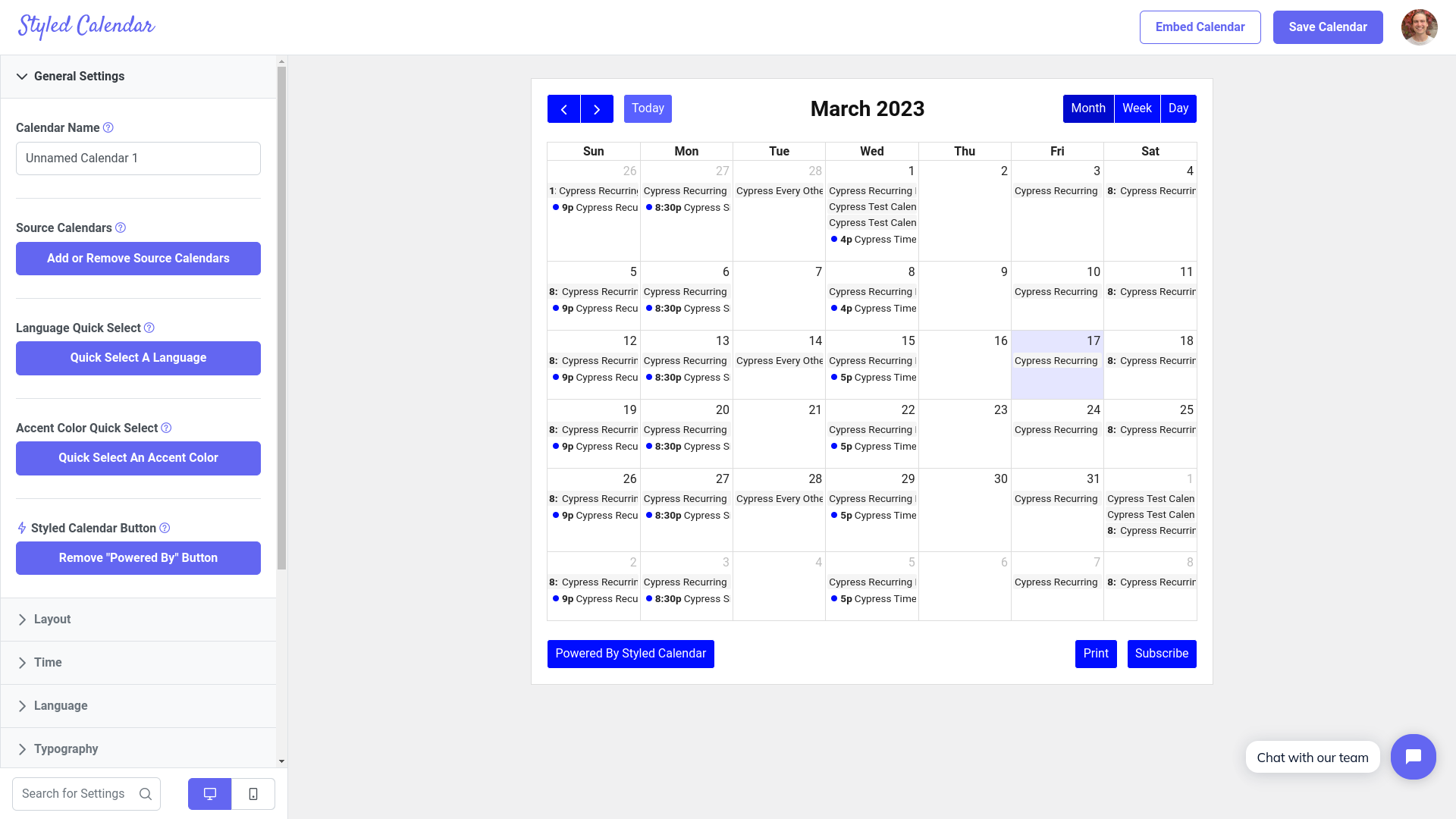 The standard grid layout in our calendar editor