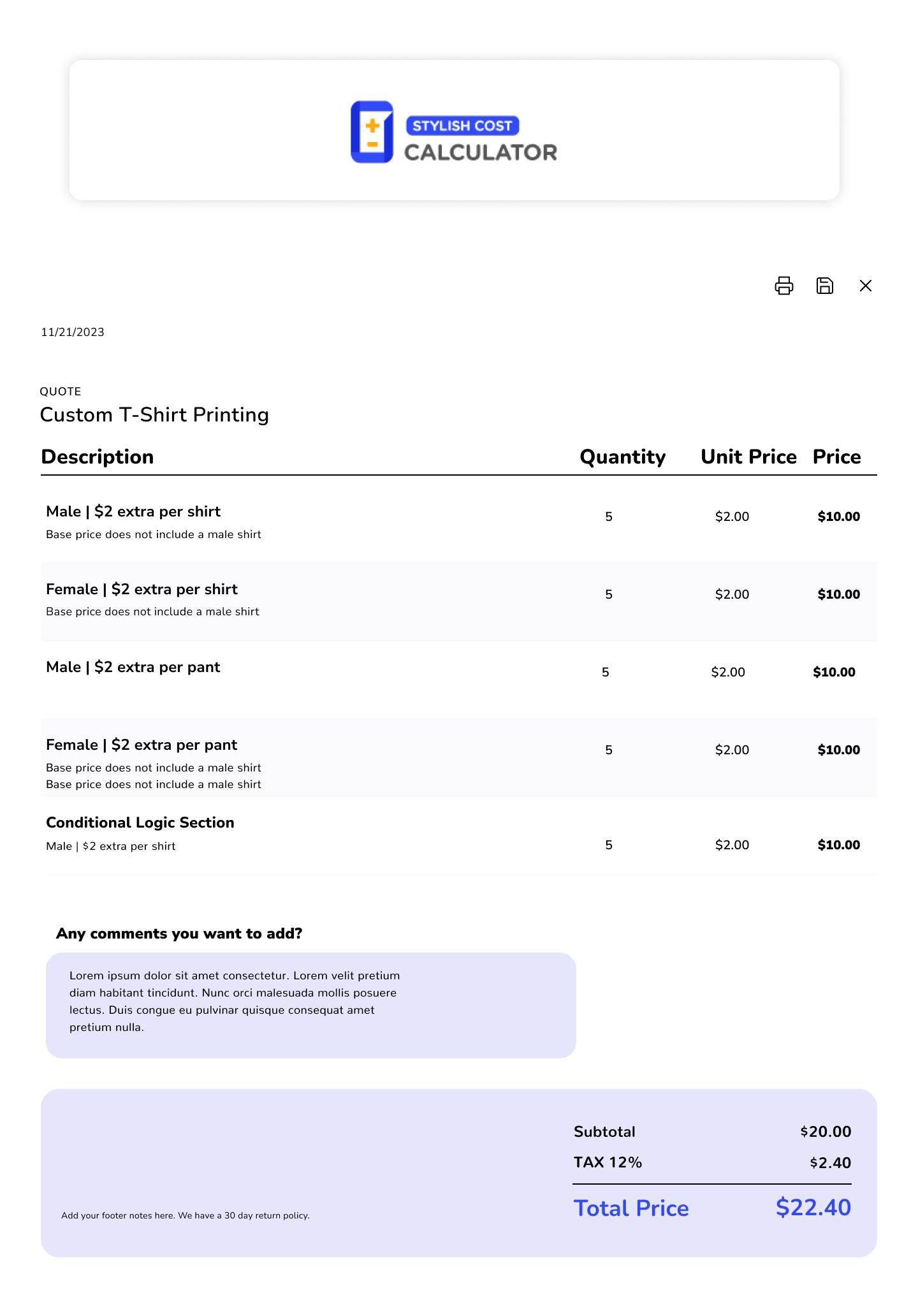 Invoice-Styled Itemized List View