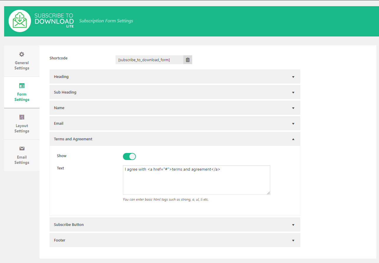 Subscribe to Download Backend Form Fields Settings