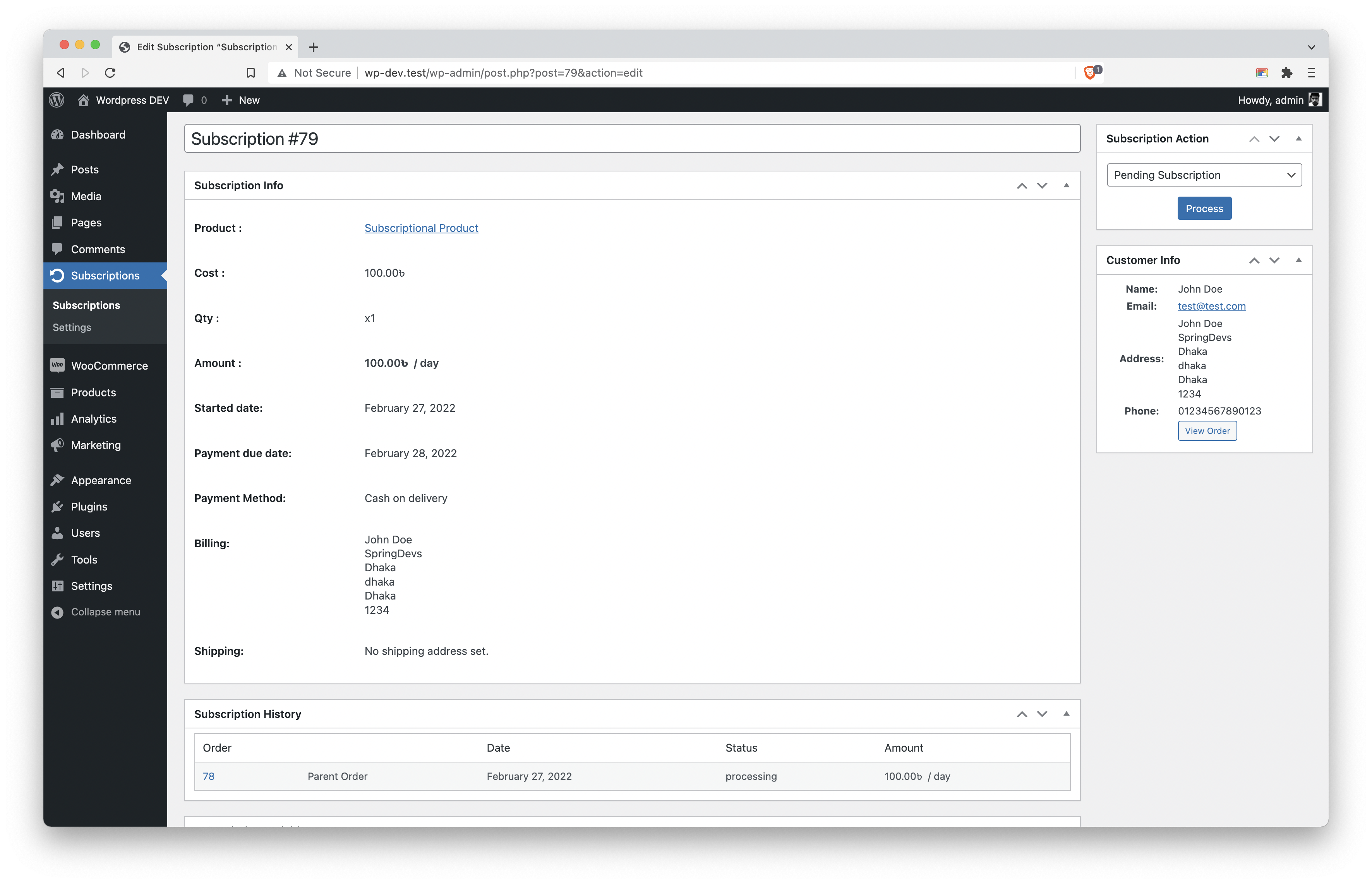 Manage Subscriptions from User Dashboard
