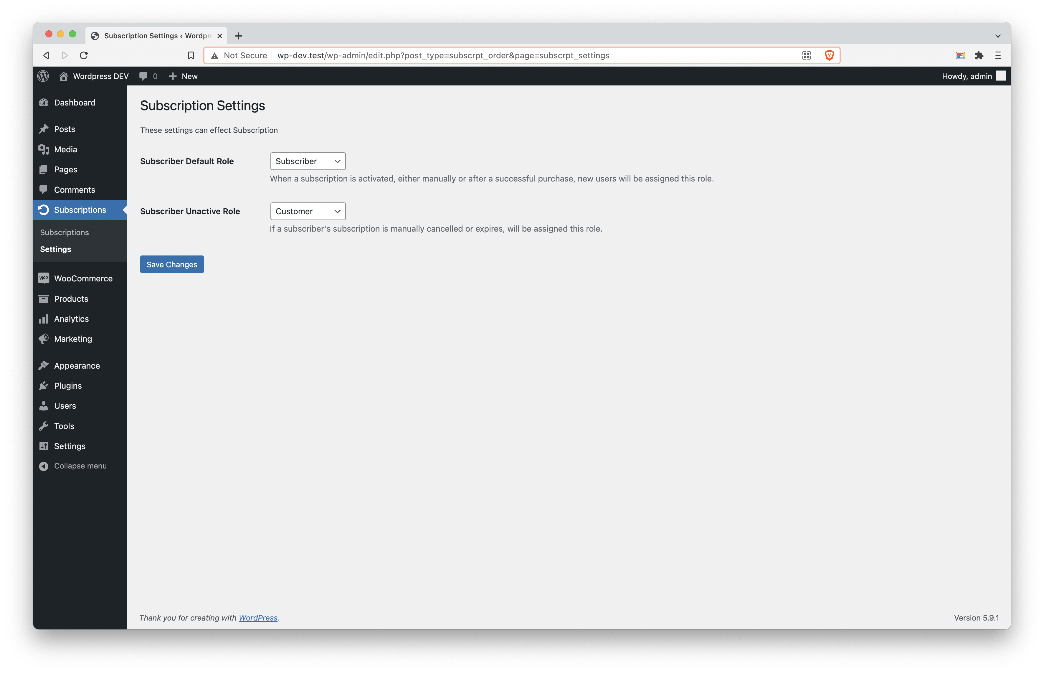 Admin Panel – Subscription List View