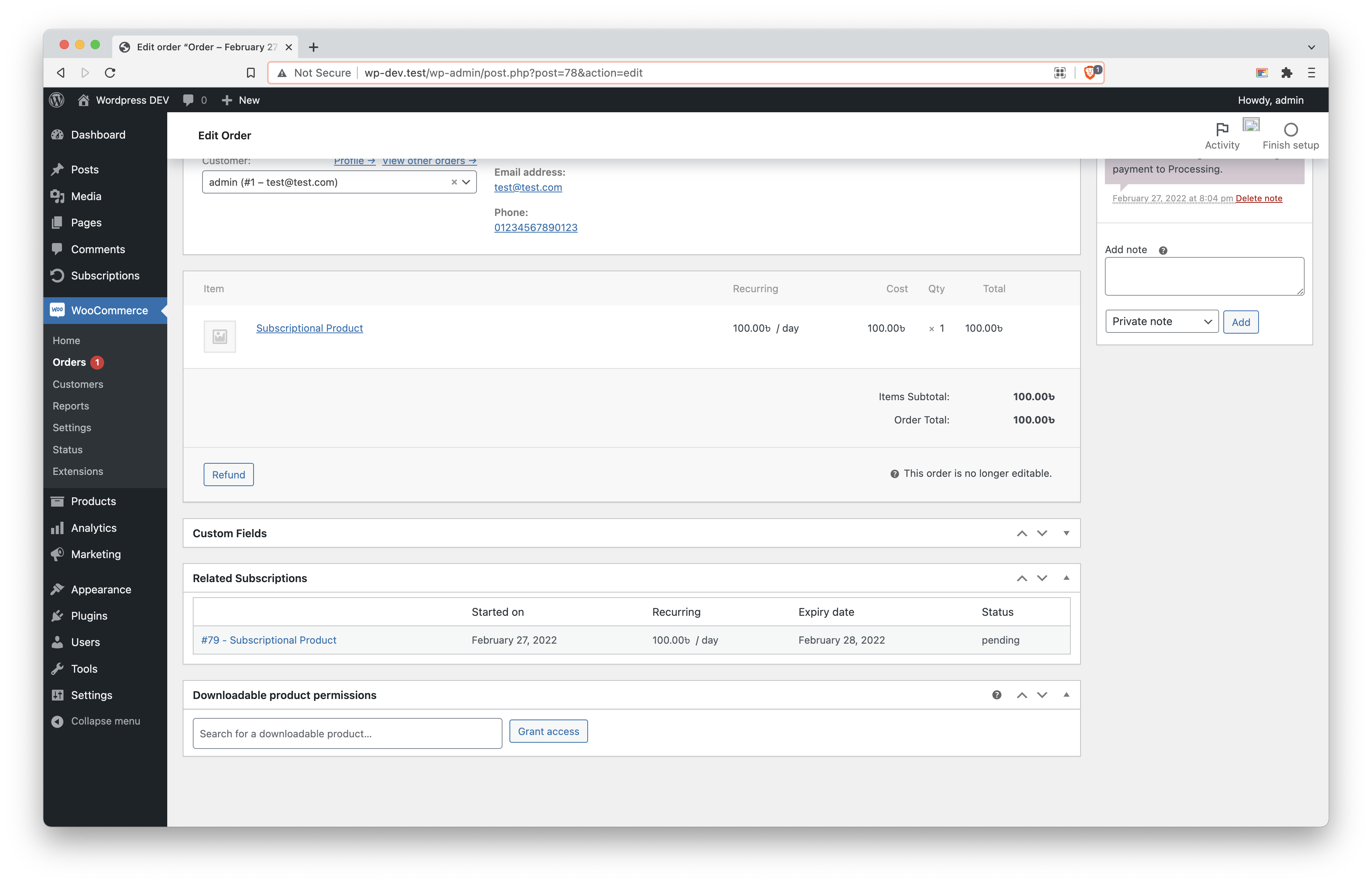 Admin Dashboard – Manage User Subscriptions