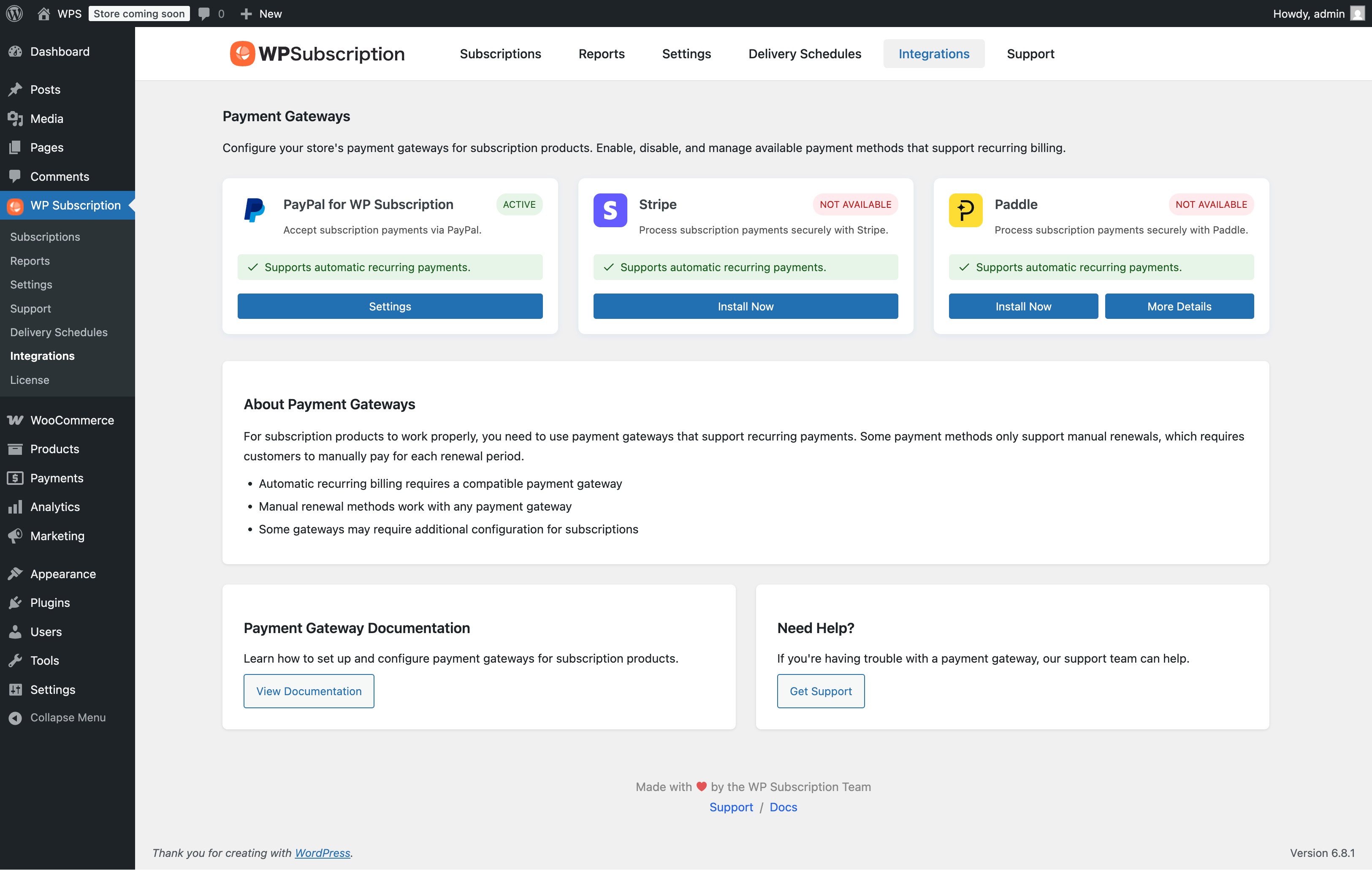 Subscriptions integrations