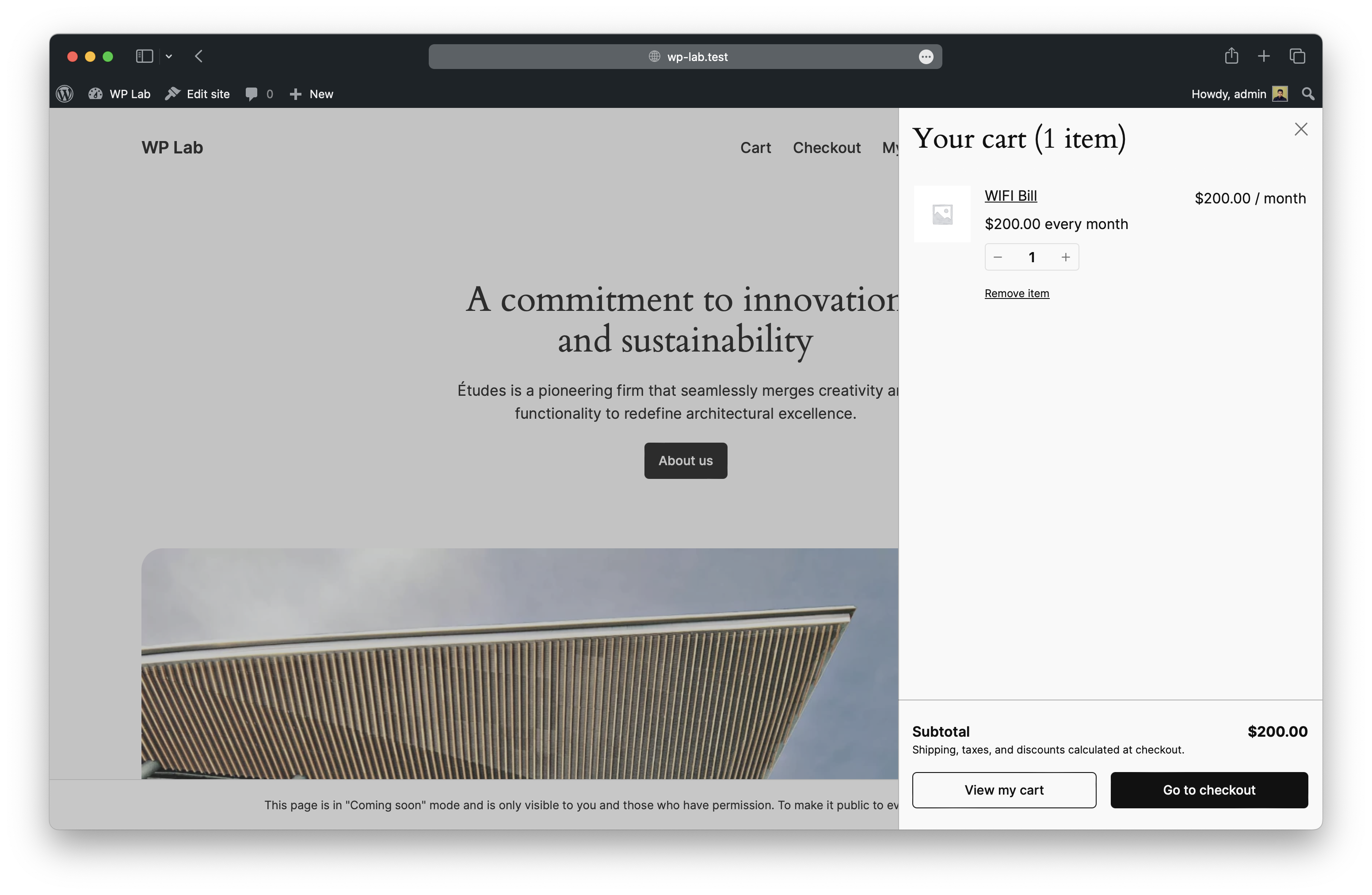 WooCommerce Cart Page with Subscription Item