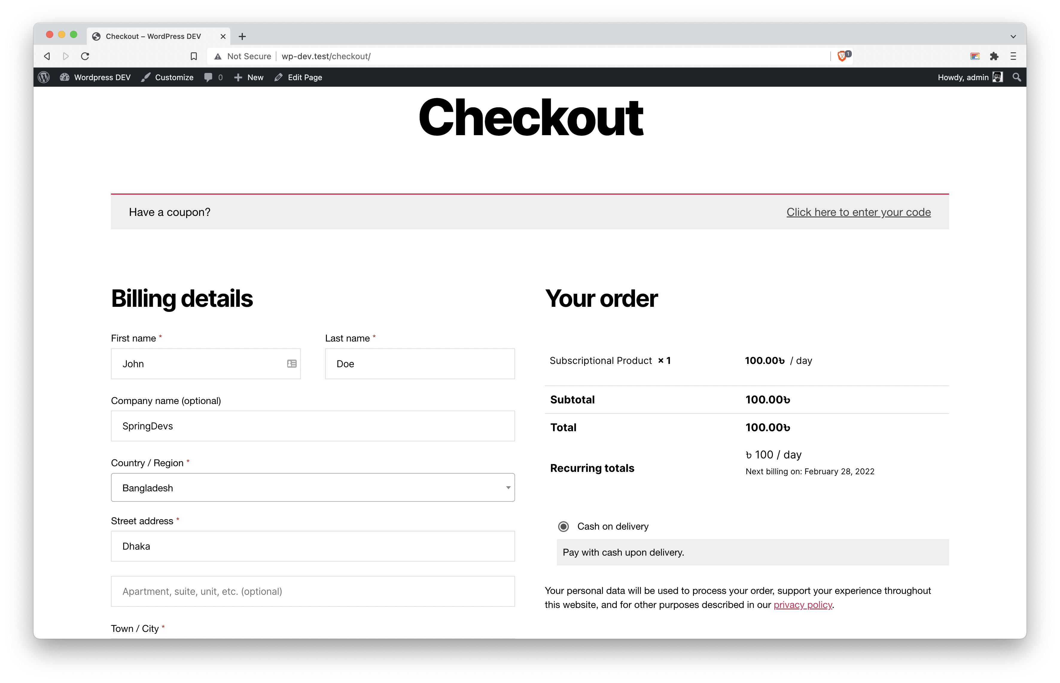 WooCommerce Cart Page – Block-Based Layout