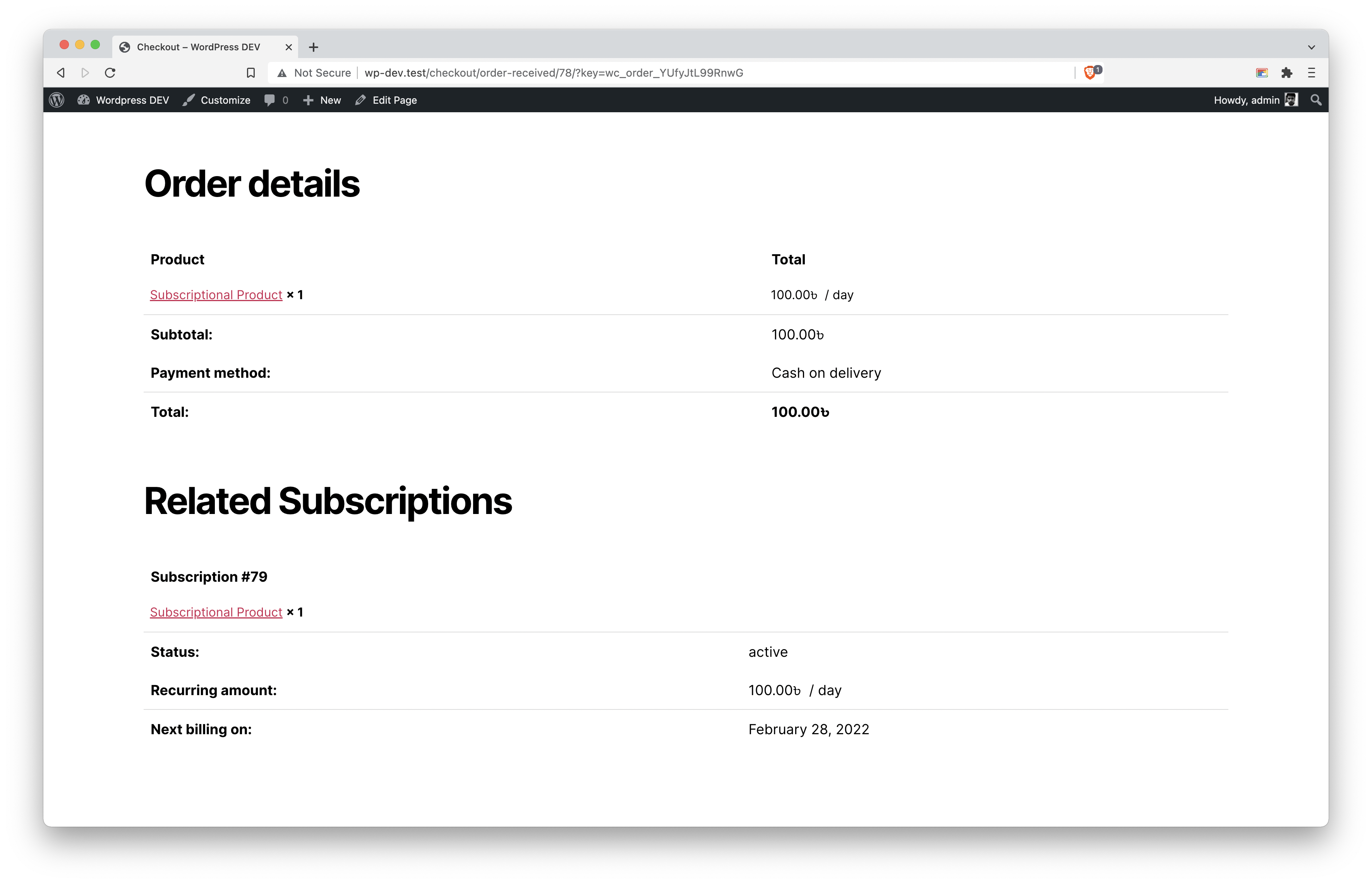 WooCommerce Checkout Page with Subscription