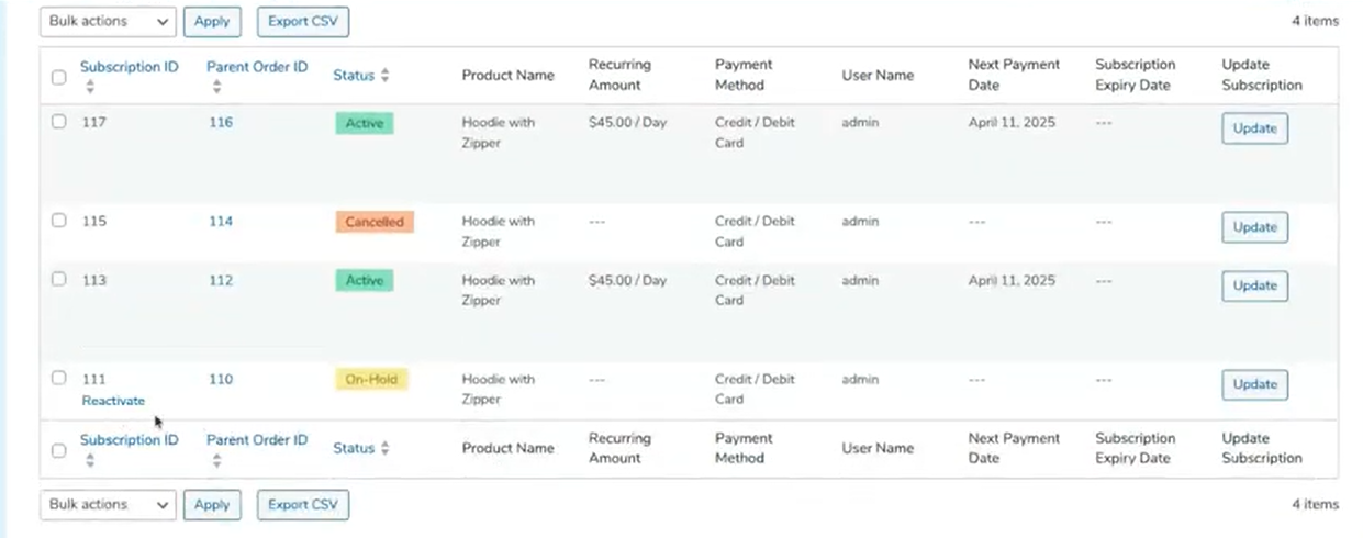 Reactivate On-Hold Subscription