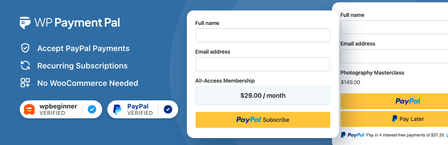 Subscriptions Payment Gateway for PayPal by WPPaymentPal preview
