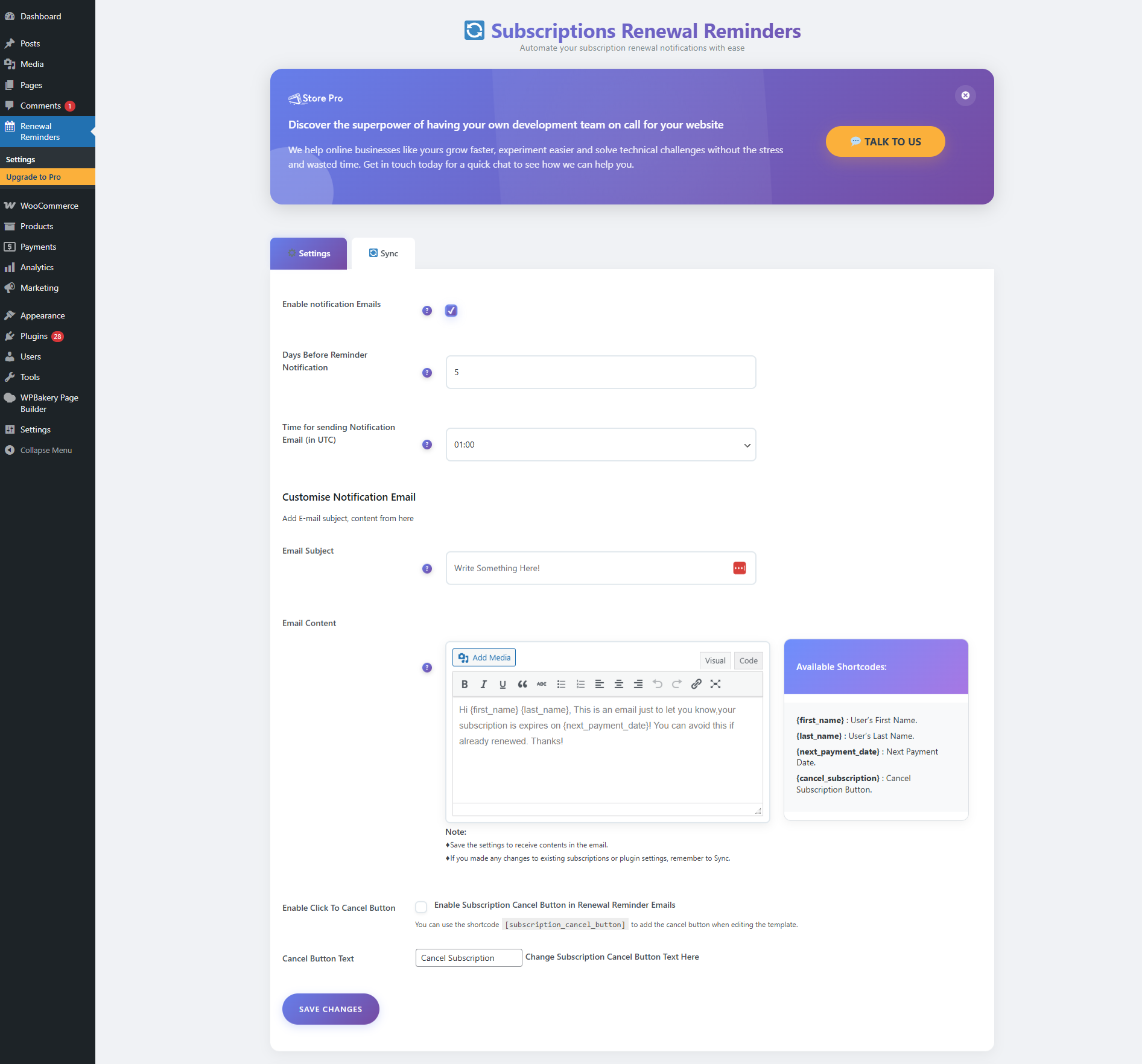 Subscriptions Renewal Reminders admin panel