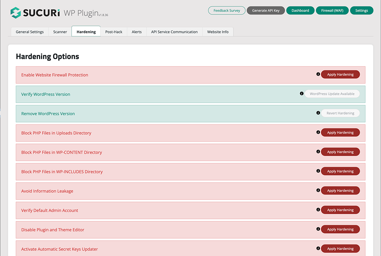 Website Hardening - Offers multiple options to increase the security of the website.