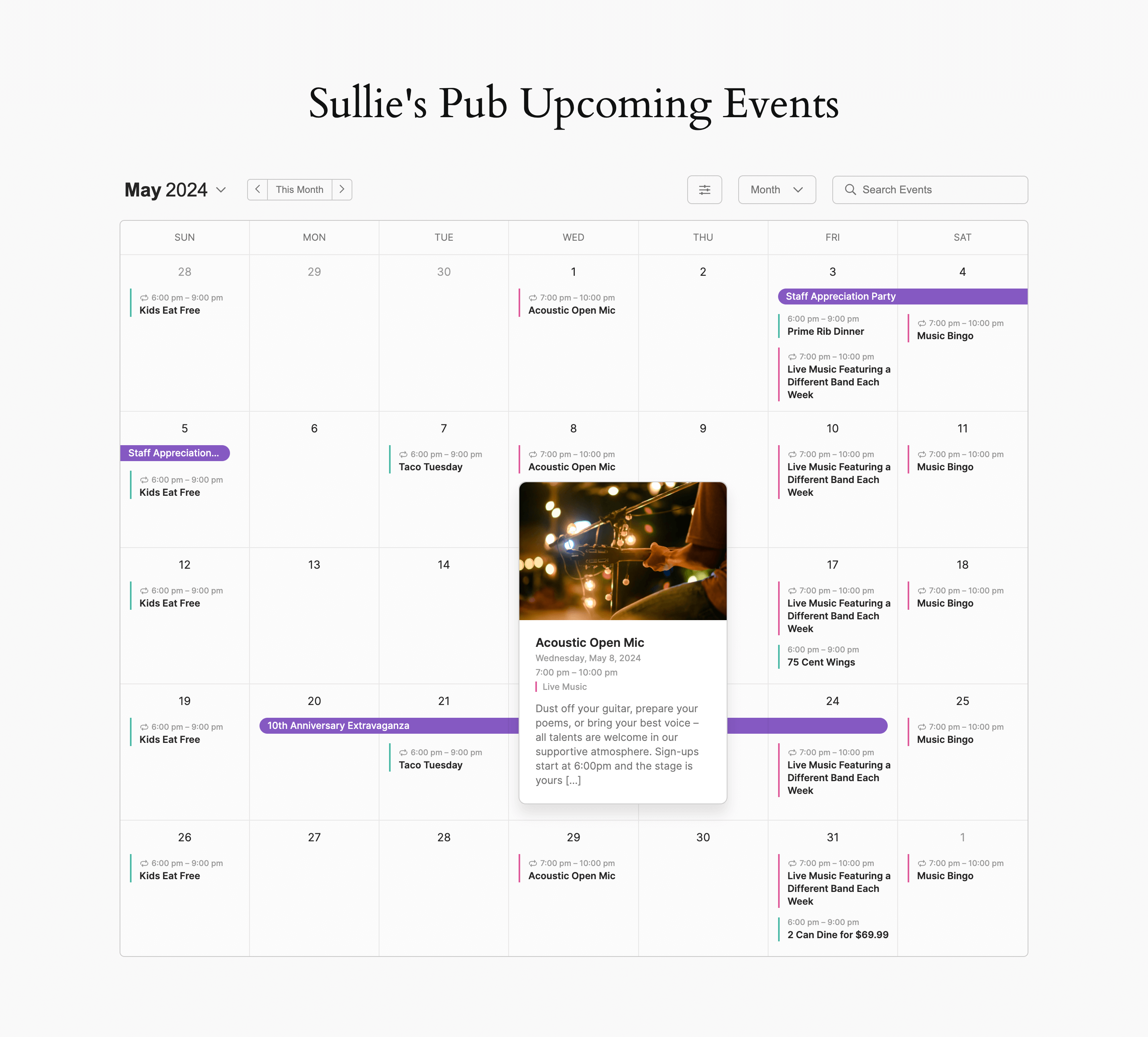 Frontend monthly calendar view using our WP block