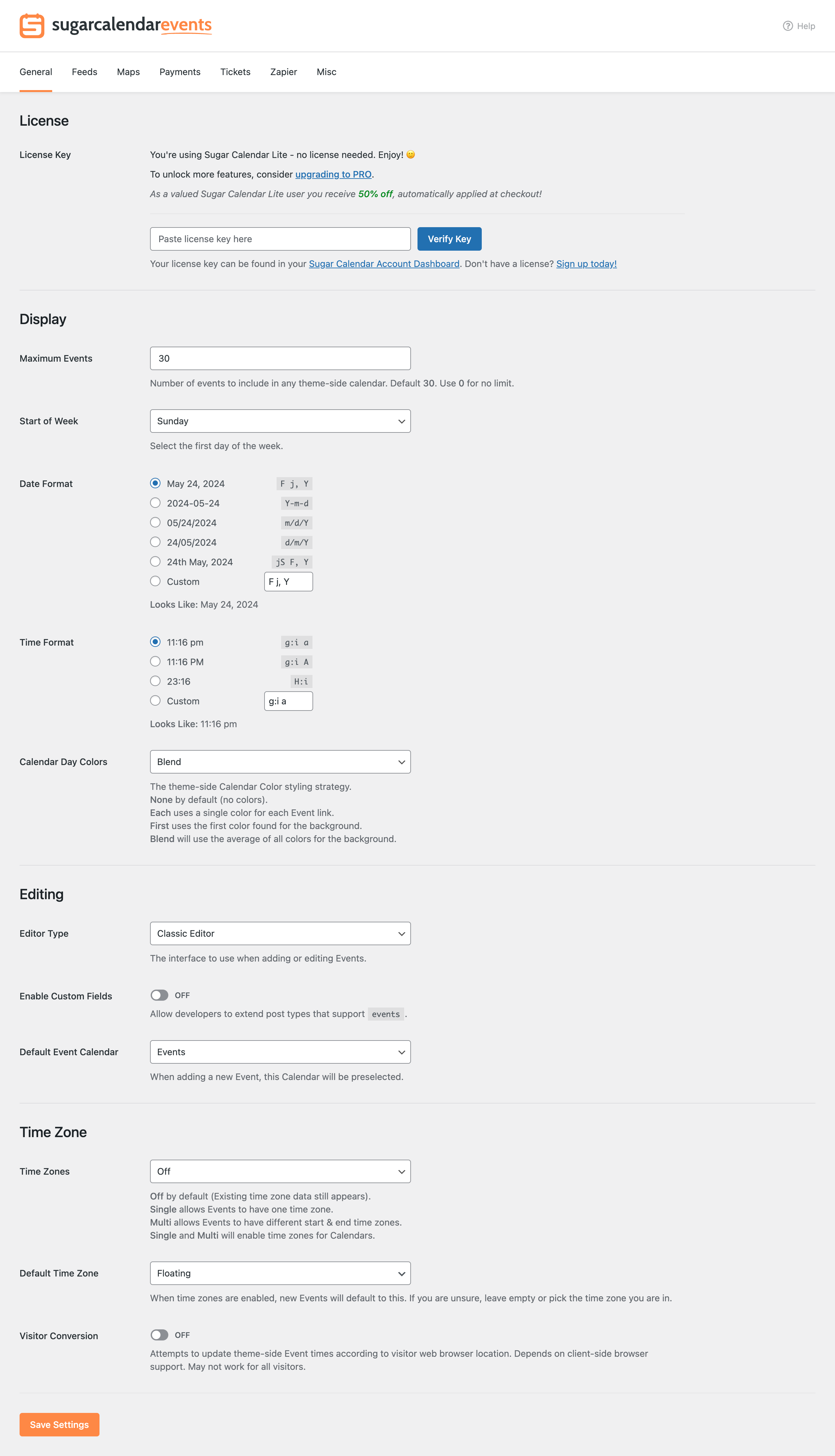 Main plugin settings