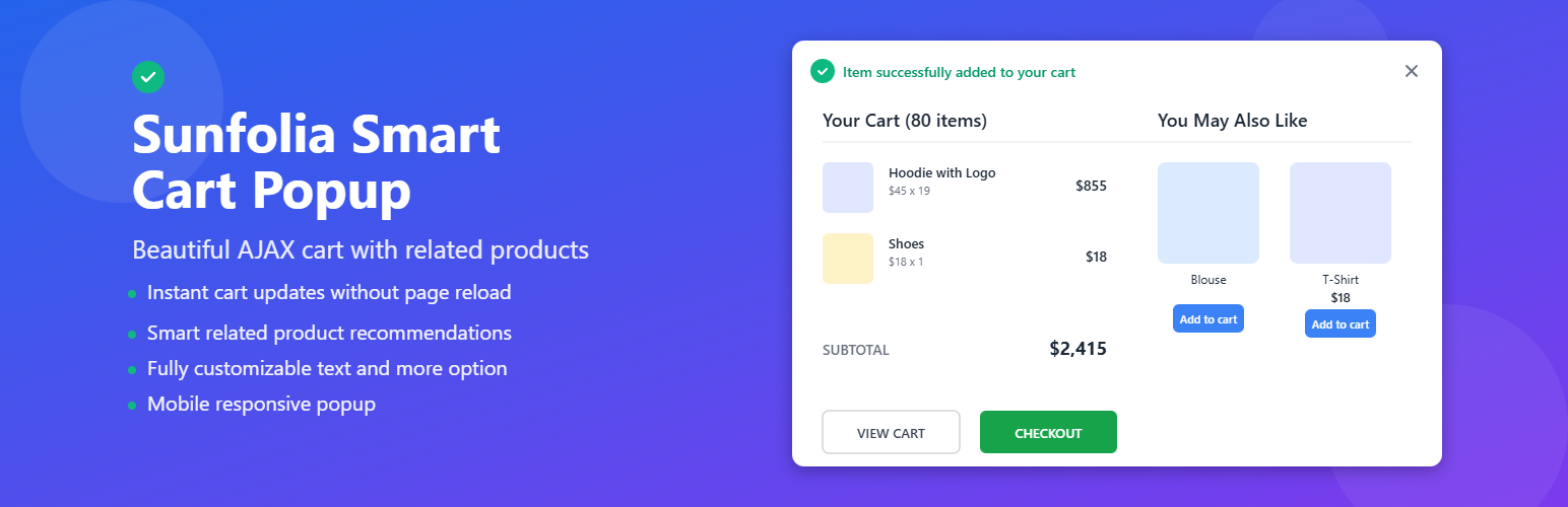 WordPress 外掛 Sunfolia Smart Cart Popup 的封面圖片。