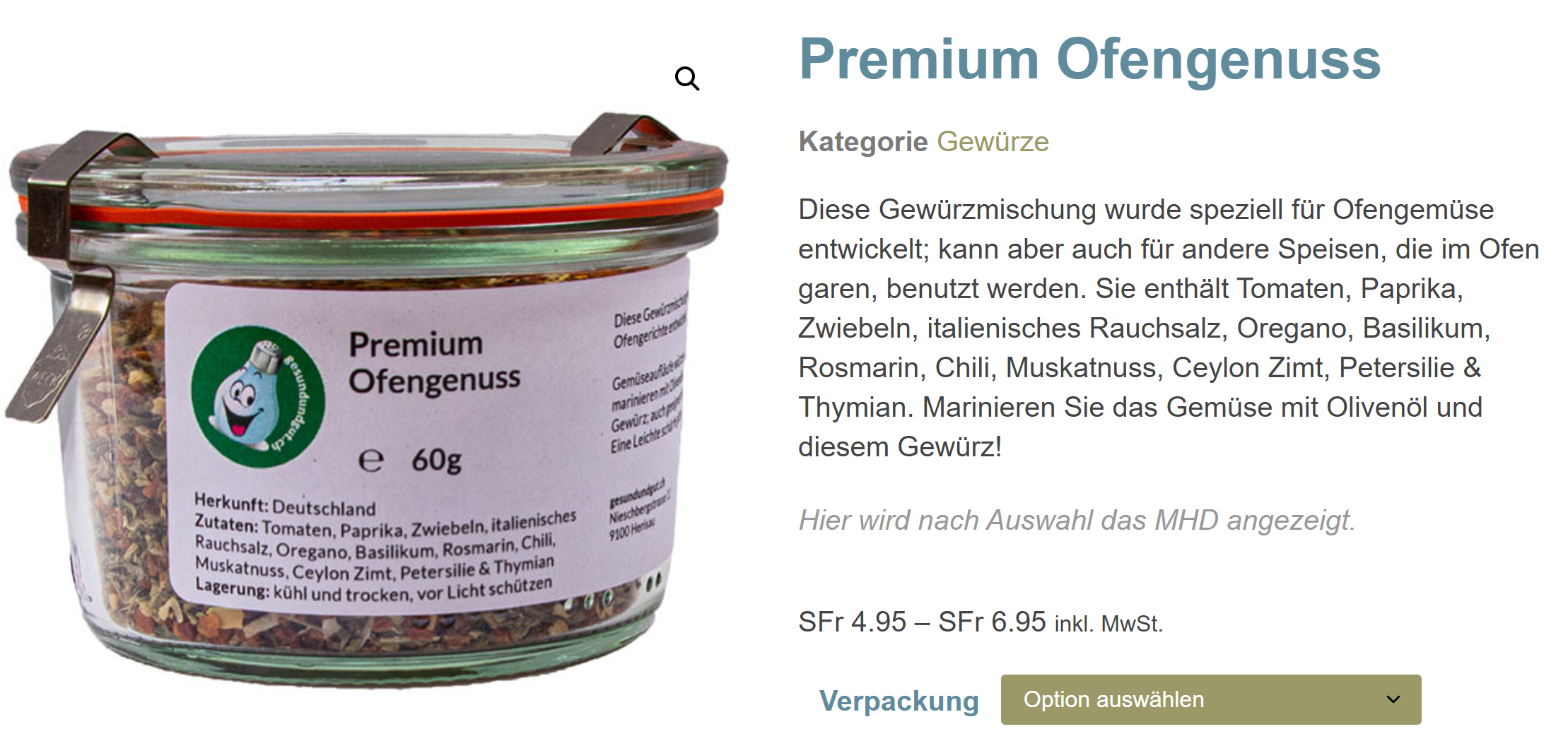 Best-before display on the shop and product page (as configured in the settings).