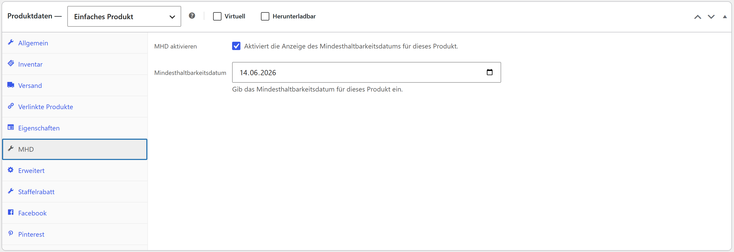 Enabling best-before for a simple product.