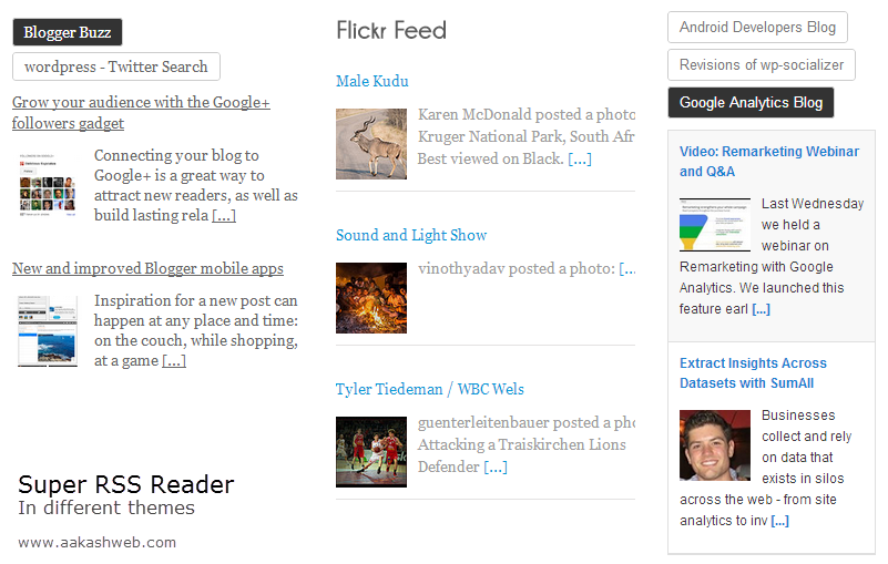 RSS feed widget in different themes and for different feed URLs.