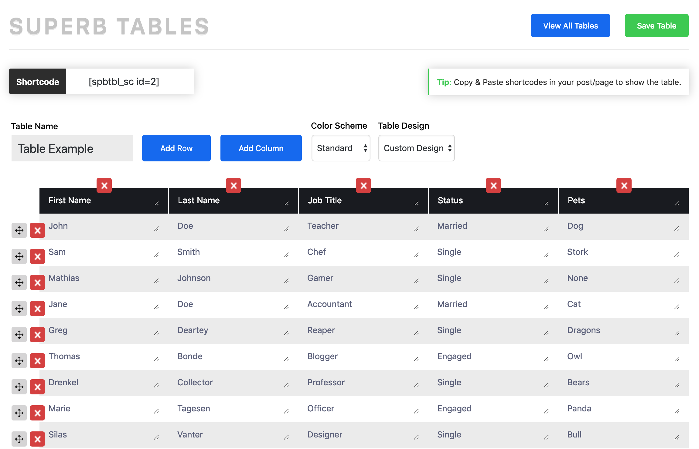 Table interface