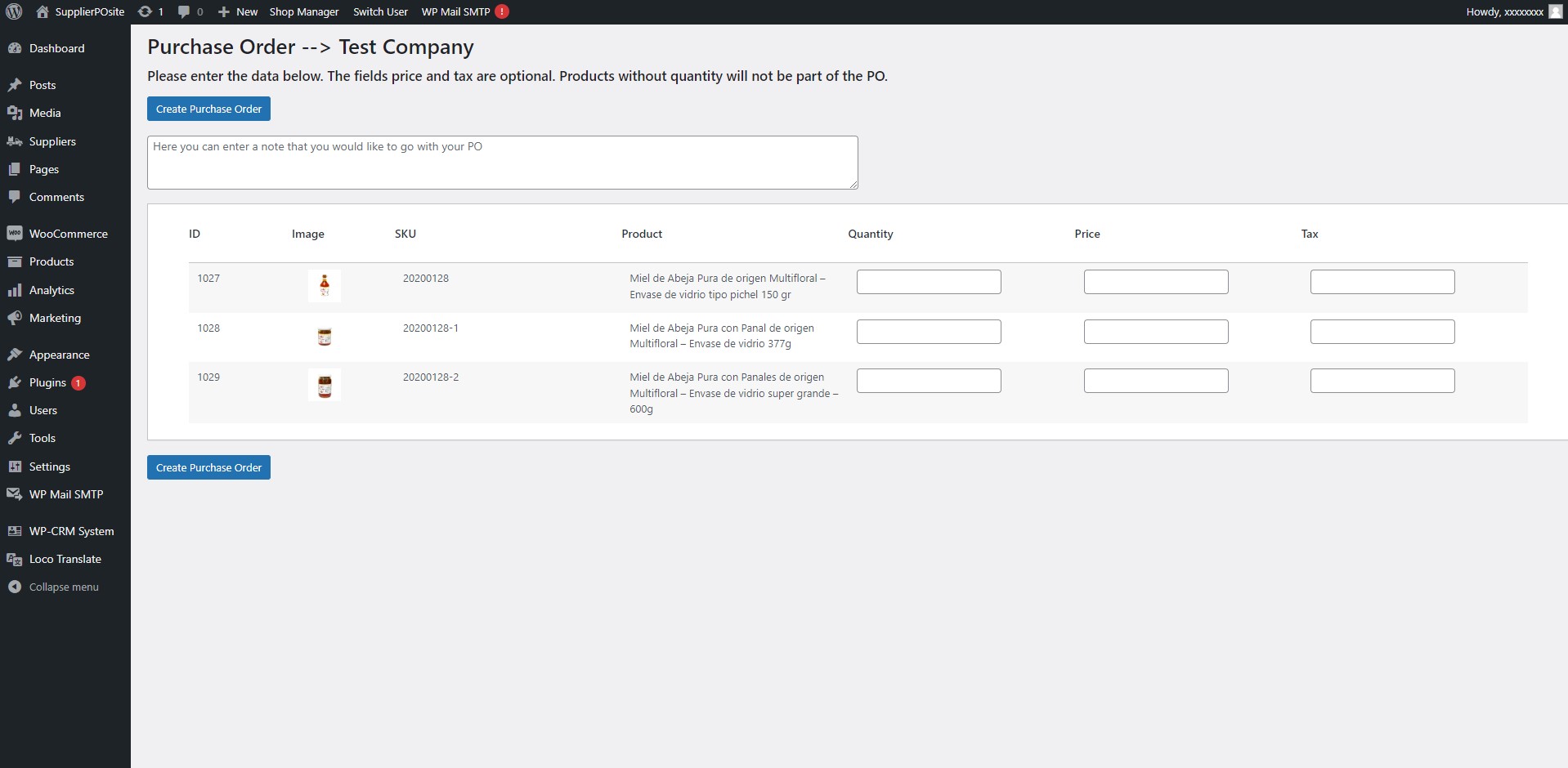 Creating a purchase order