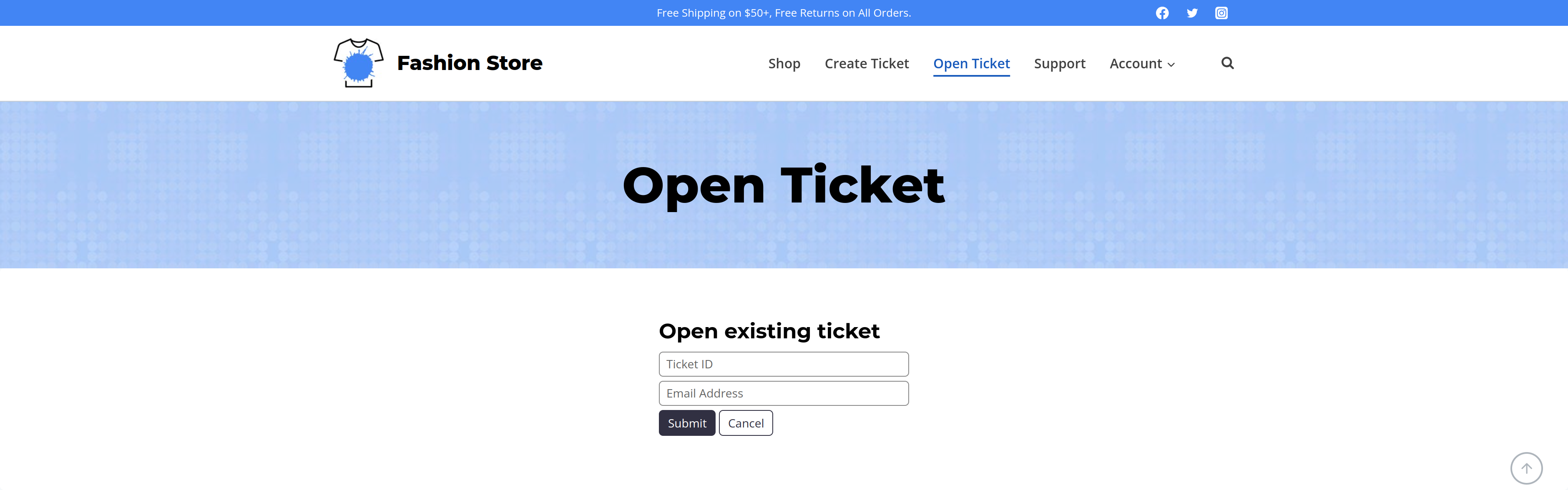 Open existing ticket shortcode