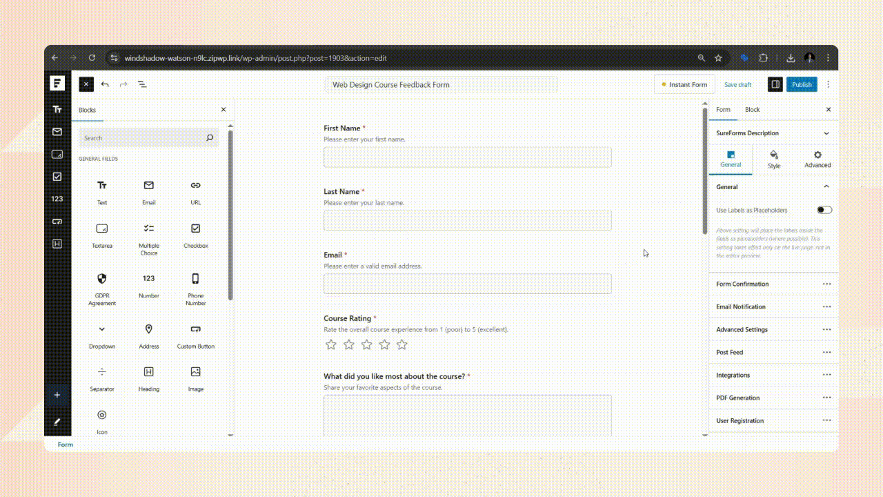 Beautify your forms with Instant Form Styling and a wide range of Block and Form Settings to customize every detail.