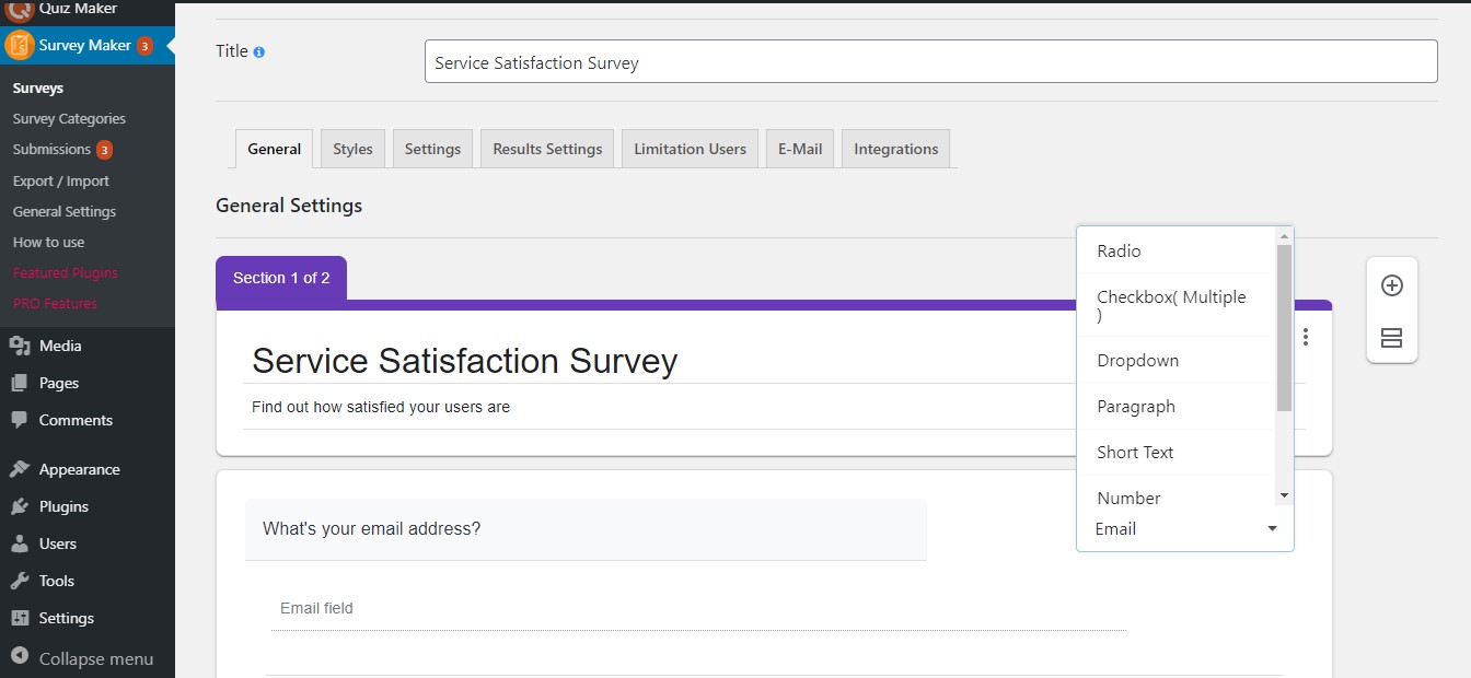 WordPress Survey Plugin - survey dashboard