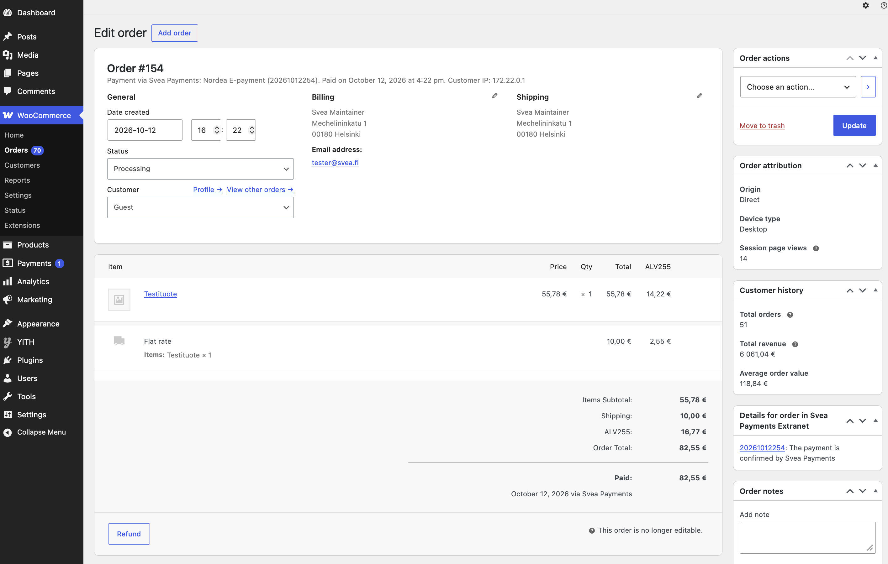 Support for cancellations and refunds, including a direct link to the merchant extranet.