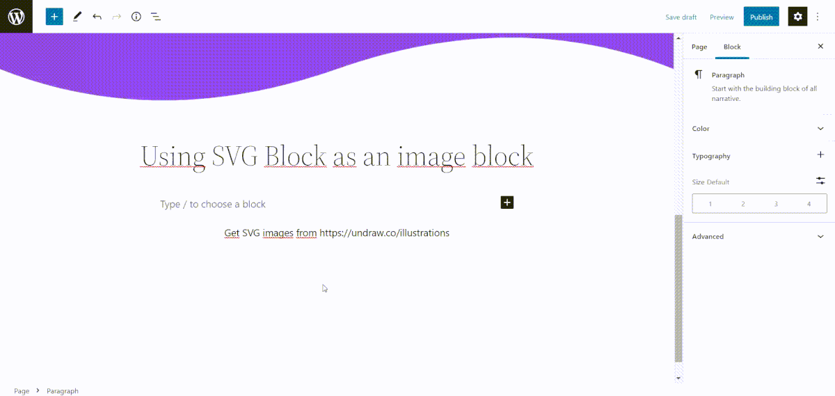 <p>Use the SVG block as the image block</p>