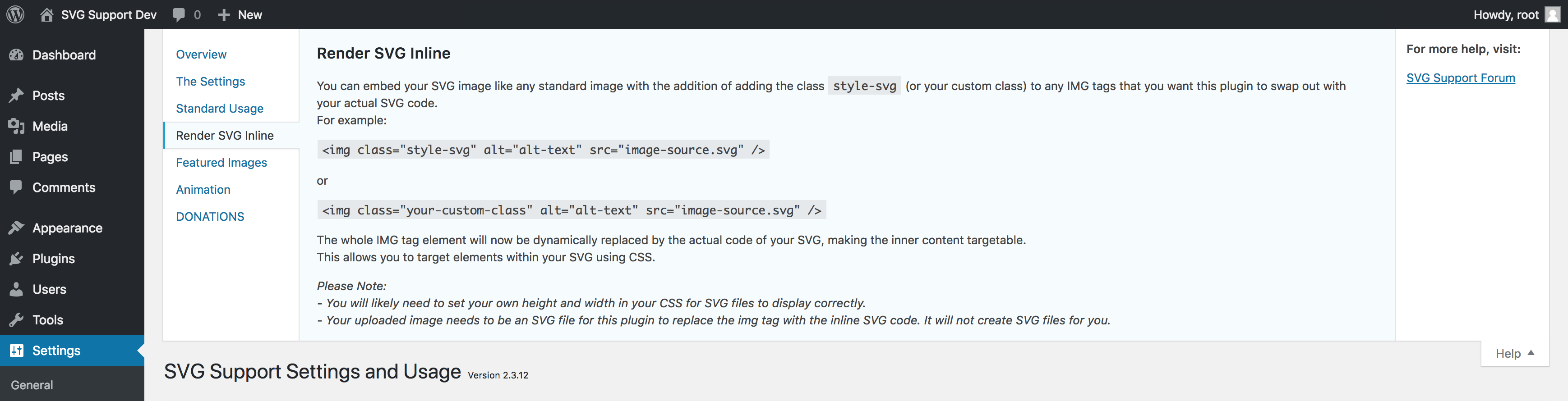 Help tab - Render SVG Inline (advanced usage)