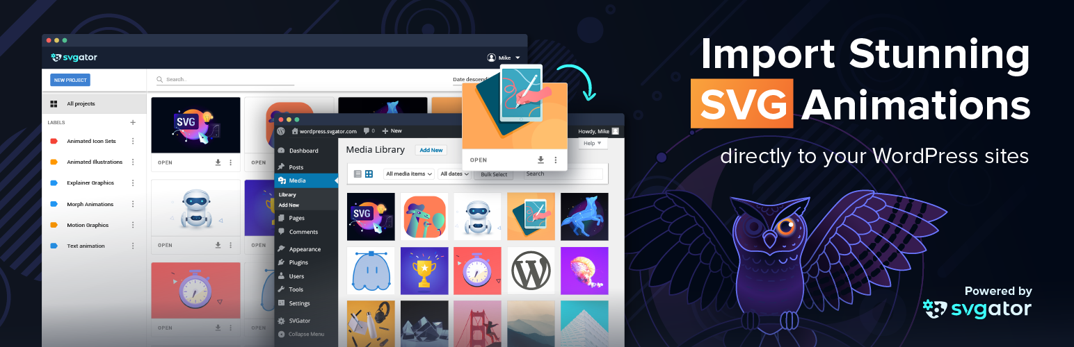 WordPress 外掛 SVGator – Add Animated SVG Easily 的封面圖片。