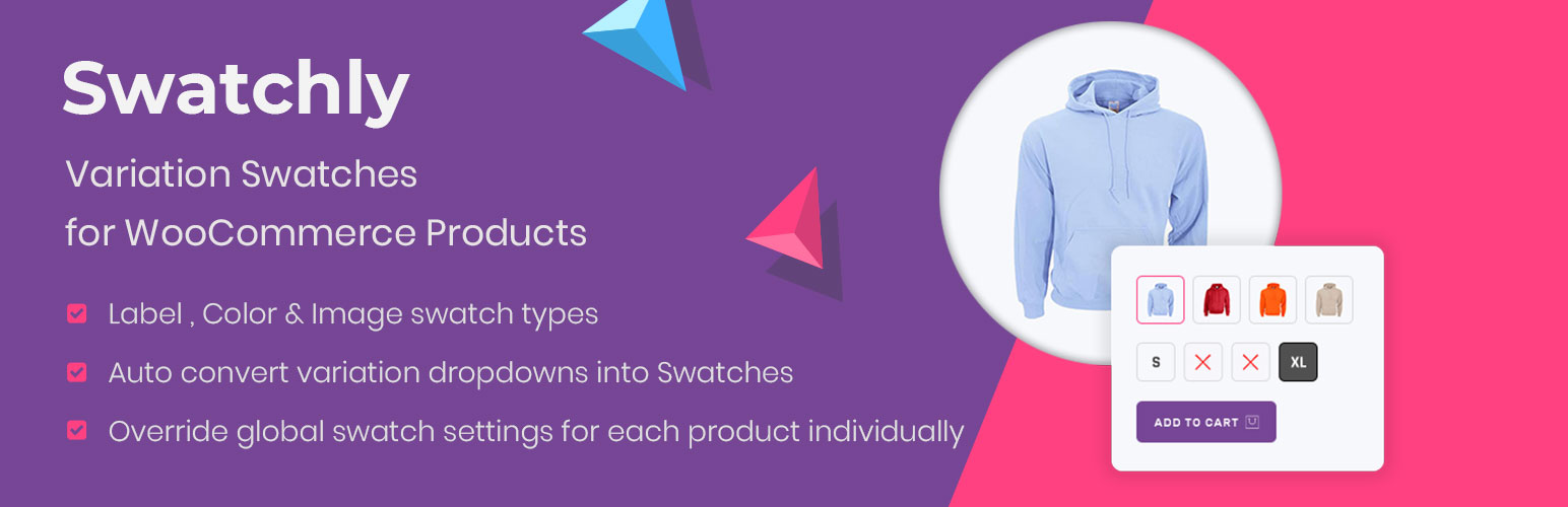 Product image for Swatchly – WooCommerce Variation Swatches for Products (product attributes: Image swatch, Color swatches, Label swatches).