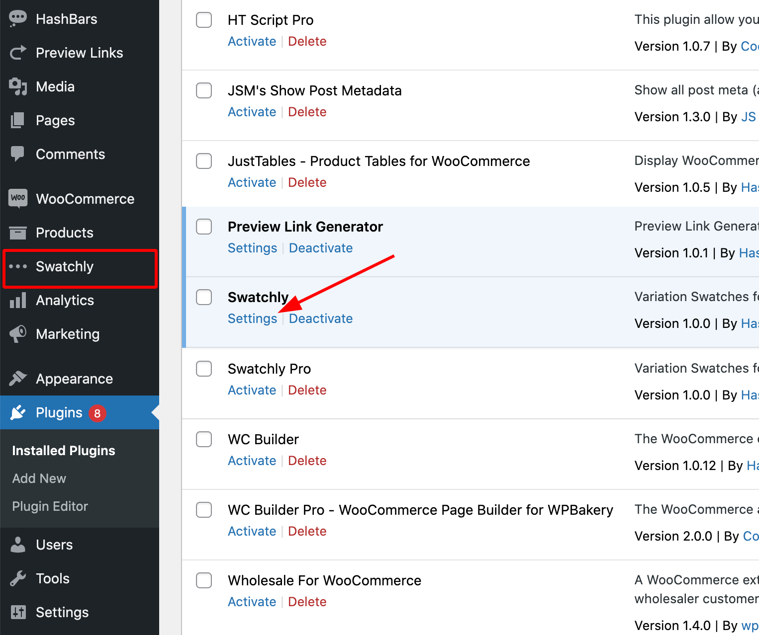 Quickly Nagvigate to the Settings page of the plugin