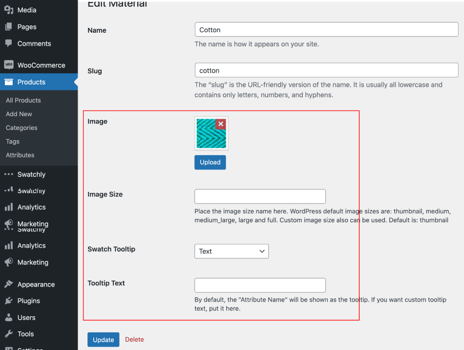 Image type attribute options