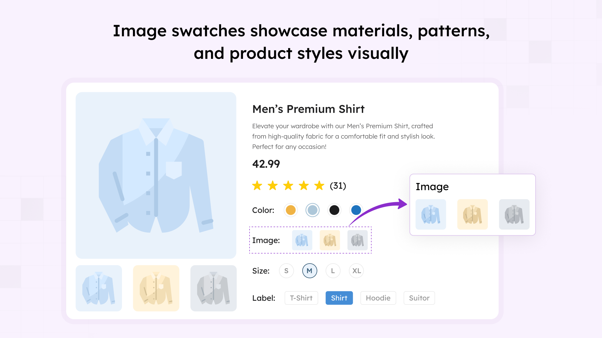 Image swatches displaying product variations with thumbnail previews