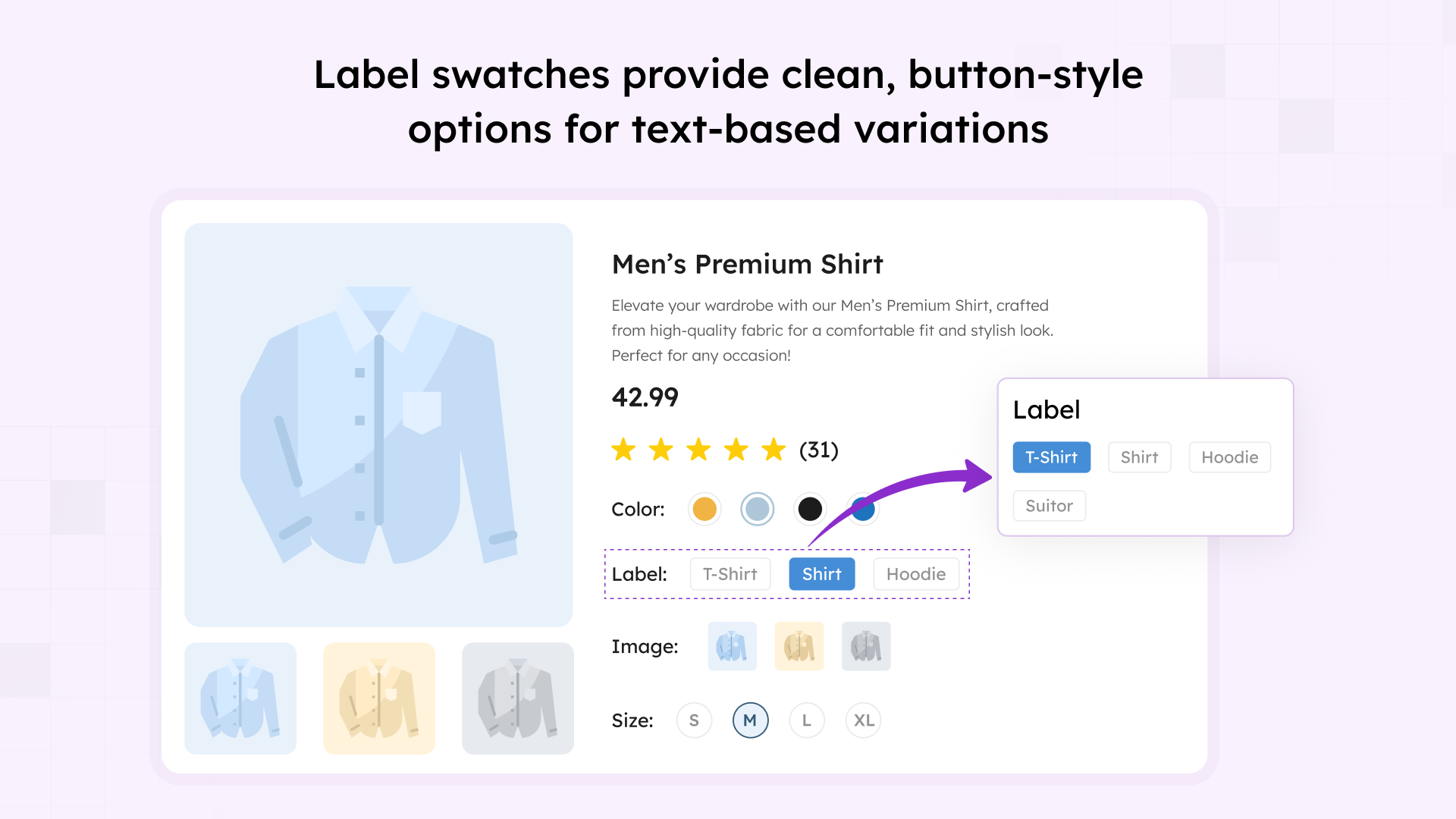 Label swatches for product types, styles, and non-visual attribute options