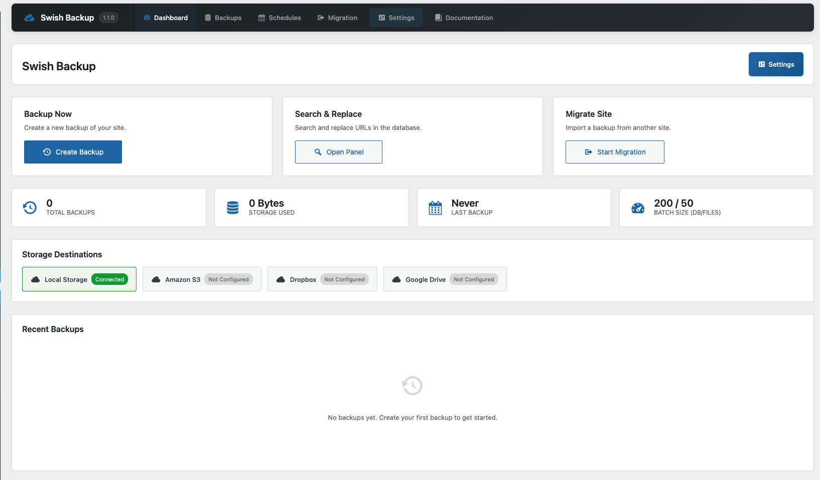 Dashboard - Overview of your backups and storage status