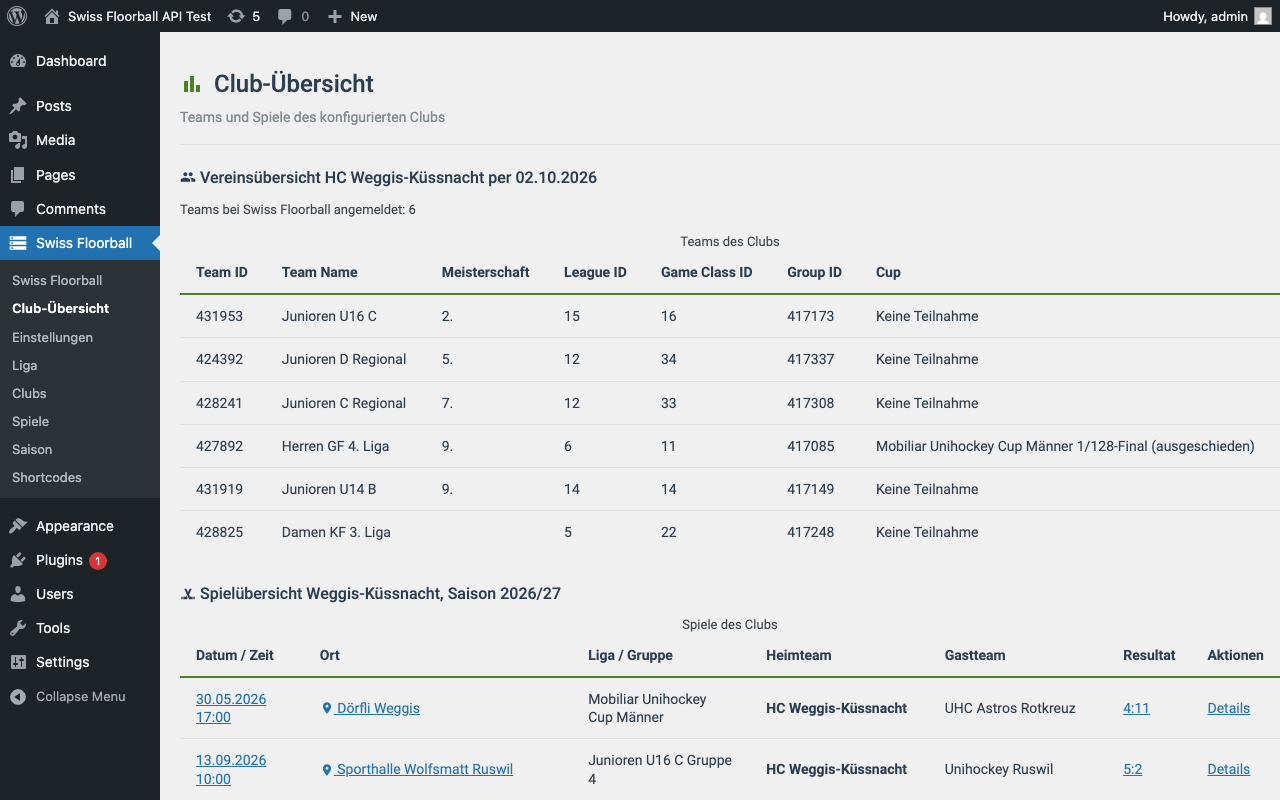 Club overview: Teams and games of your club.