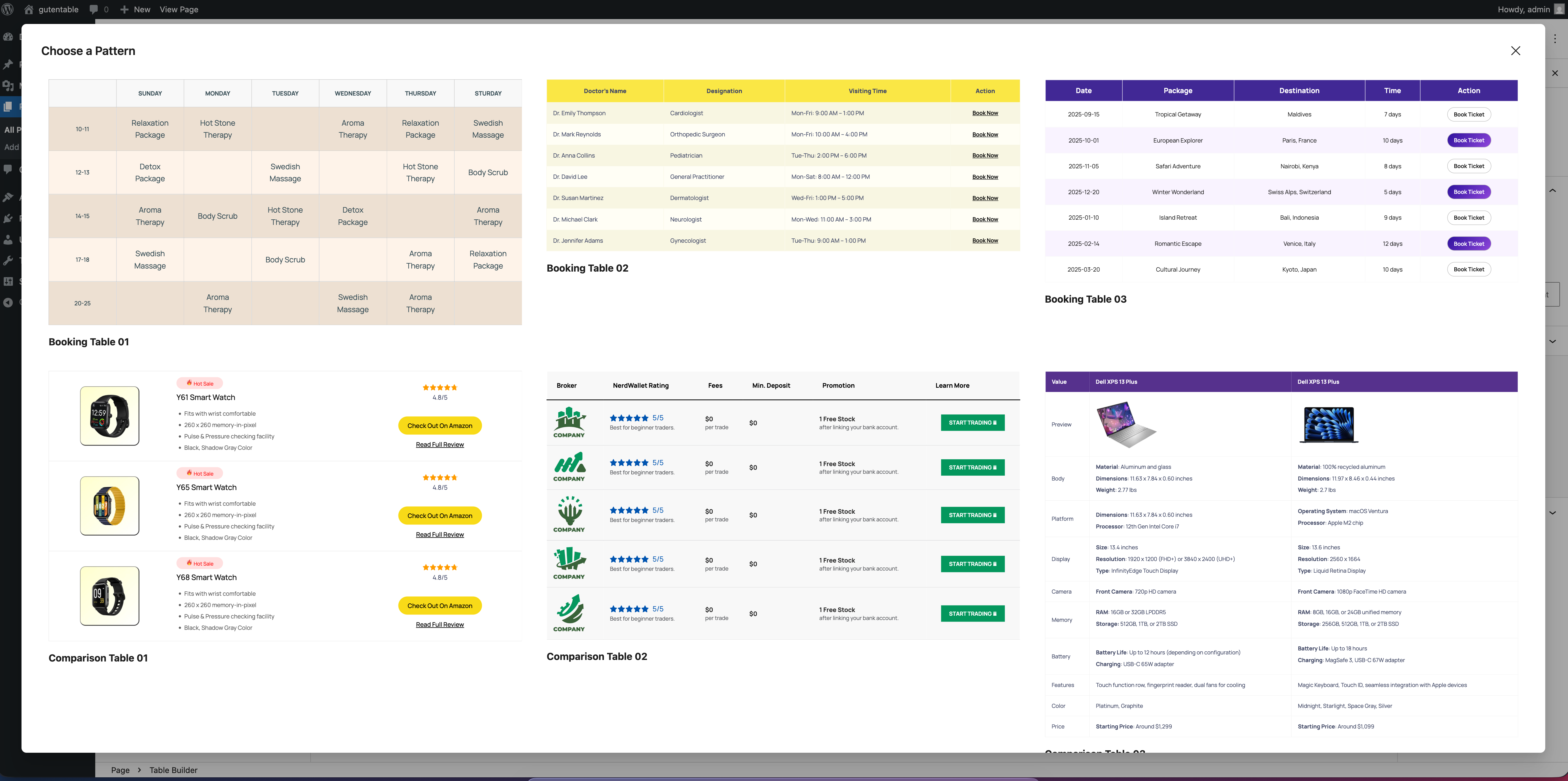 Build flexible tables visually inside the WordPress block editor.