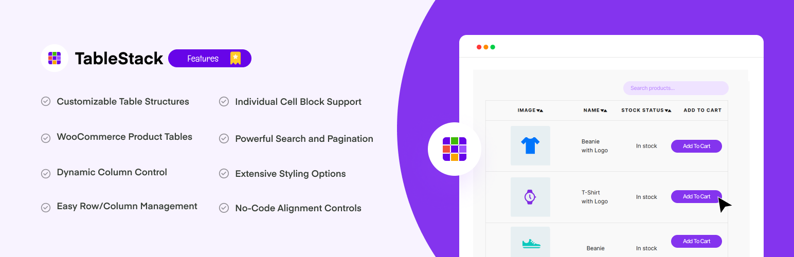 WordPress 外掛 TableStack- Ultimate Table Builder for Block Editor 的封面圖片。