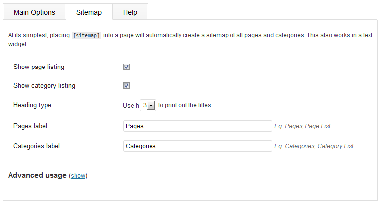 The sitemap tab