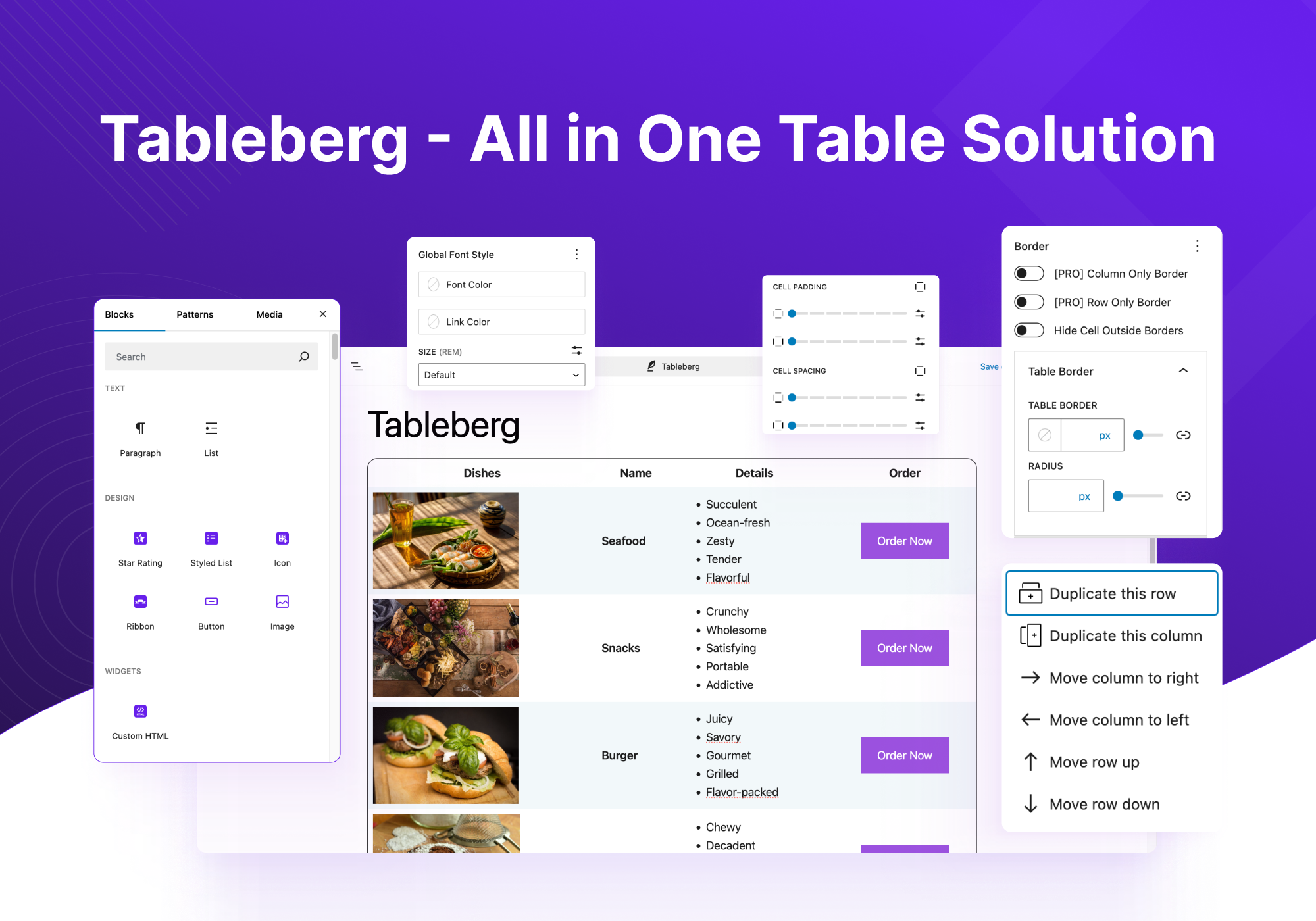Creating a table with Tableberg